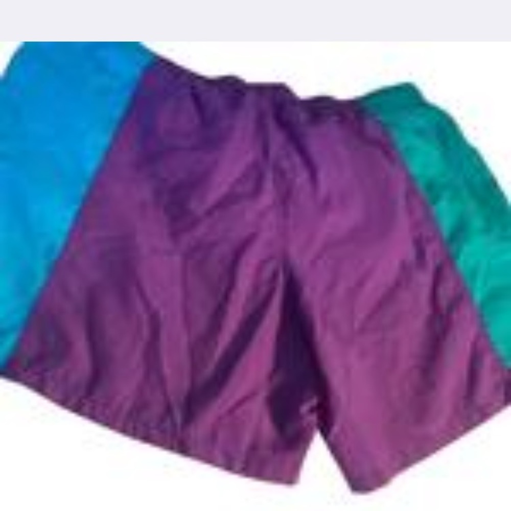 Colorblock vibrant throwback men’s swim shorts hoochie Y2k retro swimsuit L